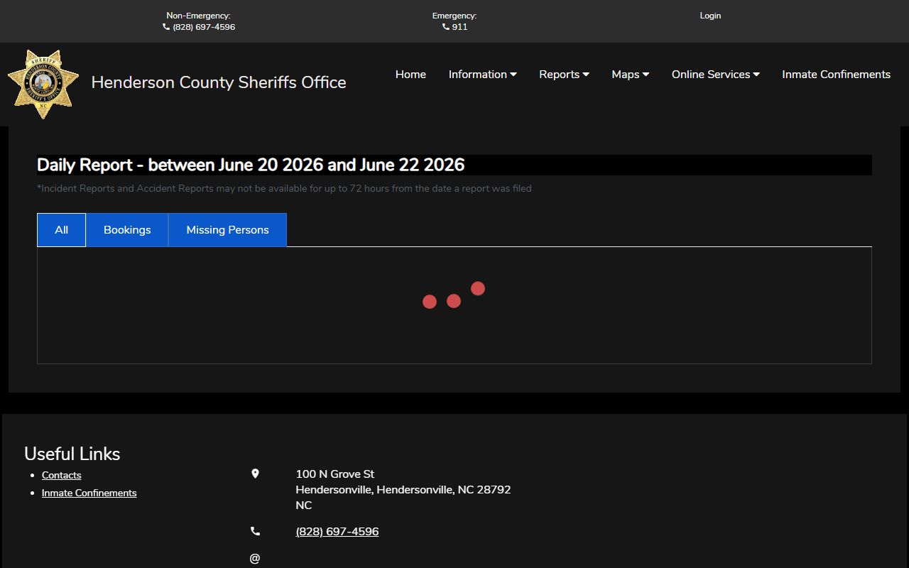 Henderson County jail mugshots Daily Report bookings tab
