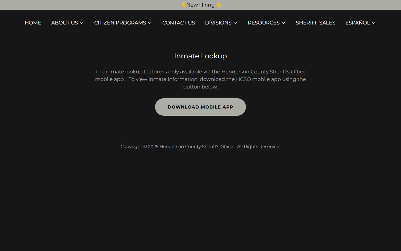 Henderson County inmate lookup app-only page