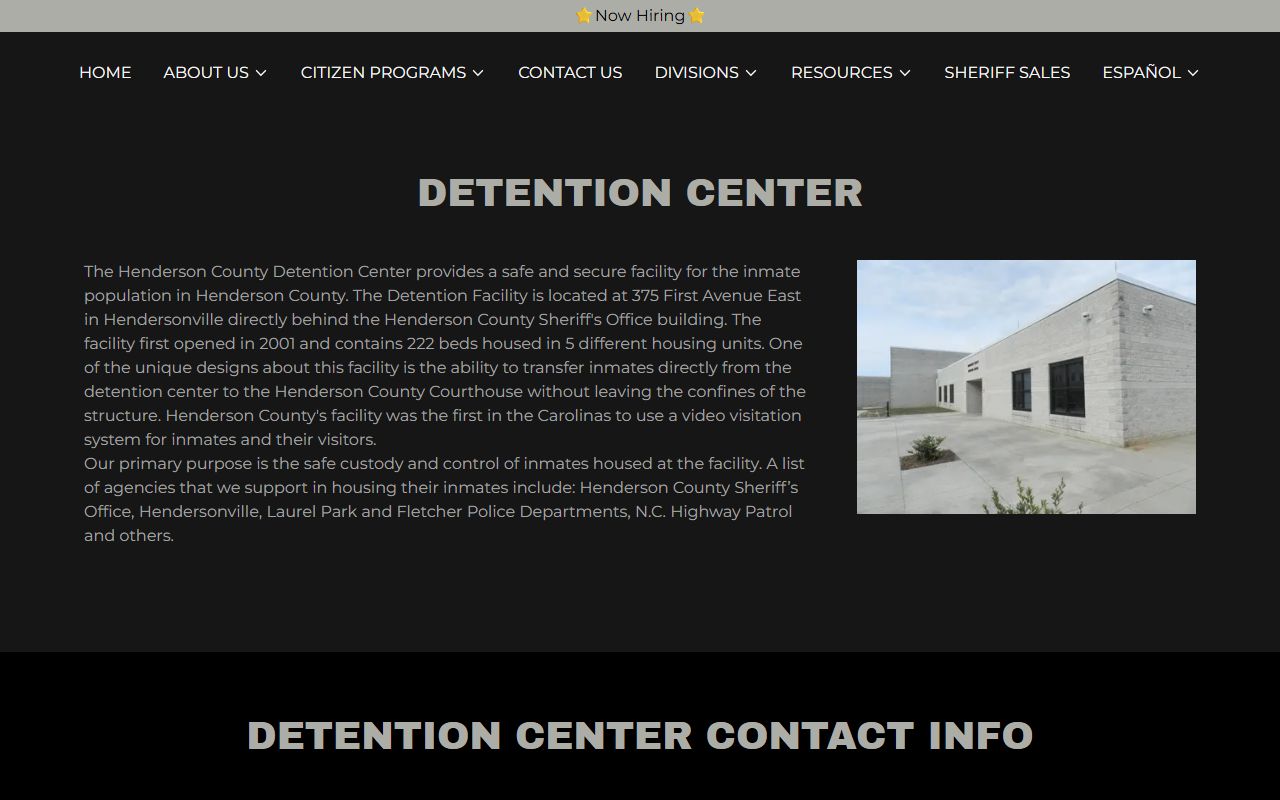 Henderson County Detention Center inmate population facility page